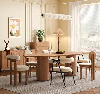 French Restaurant Dining Table and Chair Sideboard 3d model