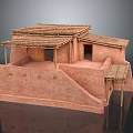 Traditional Clay Brick Building With Wooden Beam Supported Thatch Roof And Stepped Platform