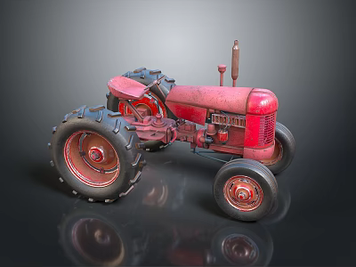 Vintage Red Agricultural Functional Vehicle With Large Wheels And Classic Tractor Design 3d model