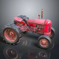 Vintage Red Agricultural Functional Vehicle With Large Wheels And Classic Tractor Design