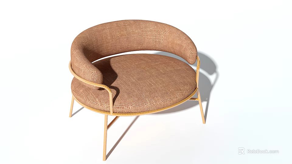 Brown Woven Single Sofa With Curved Armrests And Modern Metal Legs Design 3d model 