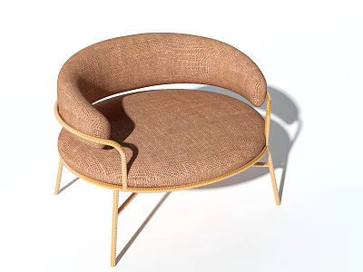 Brown Woven Single Sofa With Curved Armrests And Modern Metal Legs Design 3d model