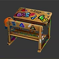 Wooden Children's Desk With Colorful Doodles Numbers Letters And Schoolbag