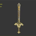 Ornate Decorative Sword Weapon With Gold Accents Green Gem And Wing Shaped Hilt