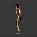 Tall Cartoon Character Wearing Glasses Orange Vest Red Shoes Green Laces Smiling On Gray Background
