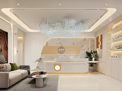 Elegant Beauty Hair Salon Interior With Crystal Chandelier And Marble Reception Desk 3d model