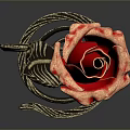Decorative Metal Furniture Piece With Red Rose Design Curved Stem And Leaves
