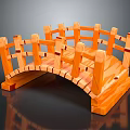 Orange Wooden Arch Bridge Model With Decorative Railings And Japanese Style