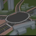 Circular Urban Bridge Design With Surrounding Tall Buildings Roads And City Infrastructure