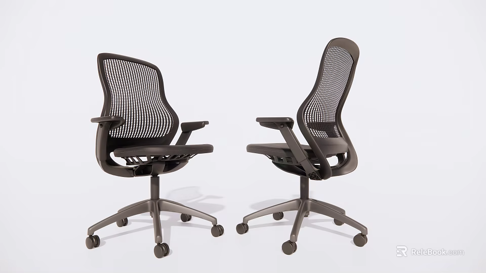 Modern Office Chair With Mesh Back Armrests And Five Wheel Base 3d model 