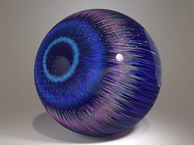 Blue Purple Glass Art Sphere With Concentric Swirl Patterns And Shiny Surface 3d model