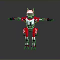 Game Movie Character Red Robot With Metallic Armor Horned Head And Mechanical Design
