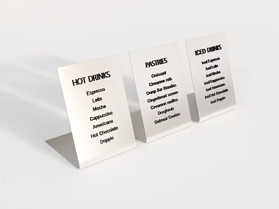 Decorative Display Set with Hot Drinks Pastries Iced Drinks Menu Cards for Cafe Table Decoration 3d model