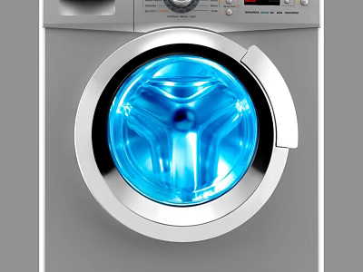 Modern Front Load Washing Machine With Transparent Door And Blue LED Light 3d model