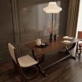 Elegant Dining Table Set With Upholstered Chairs Pendant Light Green Plants And Dark Wall