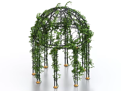 Decorative Garden Dome With Black Metal Frame Green Vines And Golden Bases 3d model