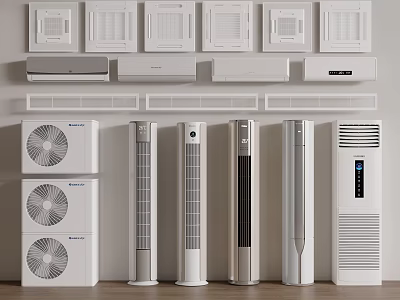 Different Types Of Air Conditioners And Fans With Wall Mounted Floor Standing And Cabinet Styles 3d model