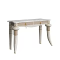Elegant White Marble Console Table With Wicker Panel Decorative Legs And Gold Accents 3d model