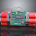 Bomb Weapon With Red Explosive Cylinders Green Control Panel Digital Display And Colorful Wires
