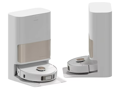 Sleek Modern Robotic Vacuum Cleaner With White Charging Base Station 3d model