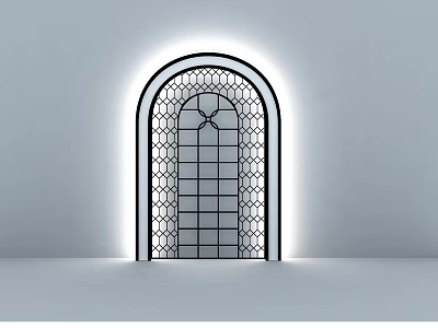 Modern Background Wall Design With Arched Grid Window And Soft Lighting 3d model