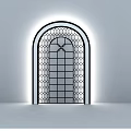 Modern Background Wall Design With Arched Grid Window And Soft Lighting