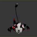 Mechanical Robot Character With White Black Red Design Blue Eyes And Walking Pose