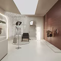 Modern Fashion Clothing Store Interior With Arched Mirror Red Tile Wall And Golden Decor