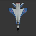 Blue And White Fighter Jet Model With Red Star Markings On Wings And Detailed Design