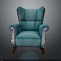 Turquoise Leather Armchair with Silver Armrests and Brown Wooden Legs Classic Design