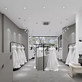 Wedding Dress Shop Interior With White Wedding Dresses Black Gown And Modern Lighting