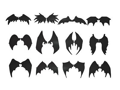 Various Black Wing Shapes For Craft And Decoration Projects 3d model
