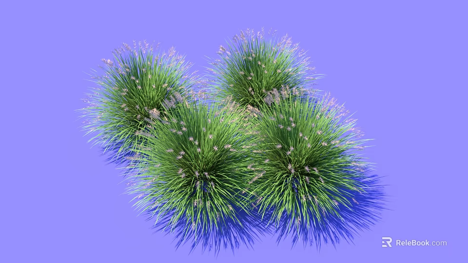 Vibrant Green Clustered Grass Like Plants With Small Flowers On Purple Background 3d model 