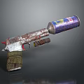 Rusted Modified Weapon With Canister Attachment Red Trigger And Green Grip
