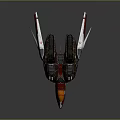 Red and brown cosmic spaceship design with sharp front and wing structures for interstellar exploration