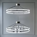 Modern Double Chandeliers With Circular Illuminated Rings And Metal Frame