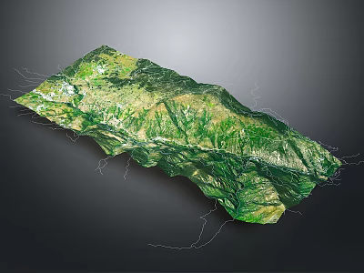 Green Mountain Terrain Model With Detailed Topography And Support Lines 3d model