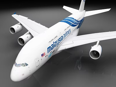 Malaysia Airlines Airplane Featuring White Body And Blue Wave Design 3d model