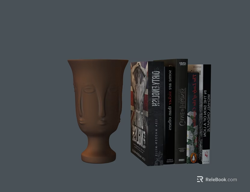 Swing Door in Room with Brown Vase and Stack of Books 3d model 