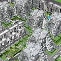 Urban City Planning Layout Aerial View With Residential Buildings And Green Areas