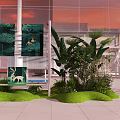 Floral Art Installation In Modern Plaza With Green Plants Lawn And Art Decorations