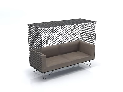 Modern Two Seater Sofa With Grid Patterned Canopy And Gray Upholstery 3d model