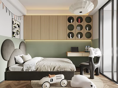 Urban style children's room children's bed children's table and chair bookcase 3d model