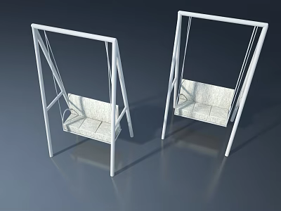 Two White Modern Swings With Metal Frames And Woven Seats In Gray Background 3d model