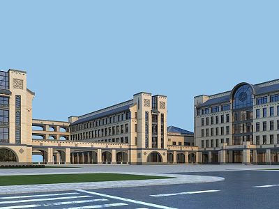 Classical Multi Story School Buildings with Arched Porticoes Large Windows and Campus Plaza 3d model