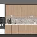 Modern Minimalist Wooden Kitchen Cabinets With Marble Countertop Oven And Utensils