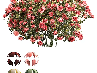 Fresh Pink Roses Bouquet With Green Leaves And Colorful Decorative Buds 3d model