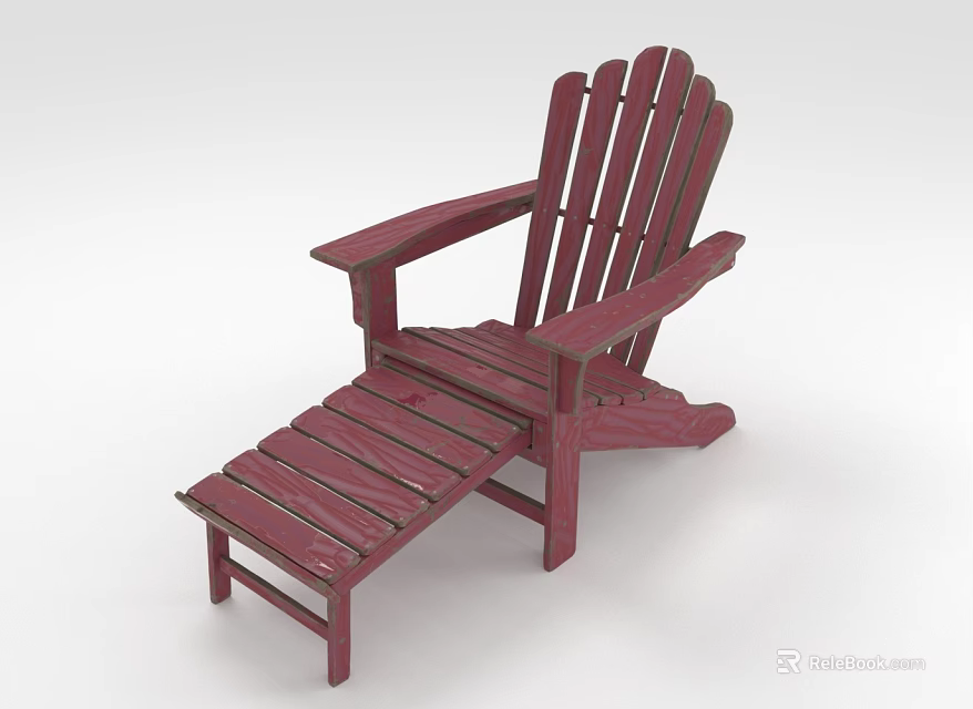 Red Wooden Adirondack Style Comfortable Outdoor Patio Chair With Ottoman 3d model 