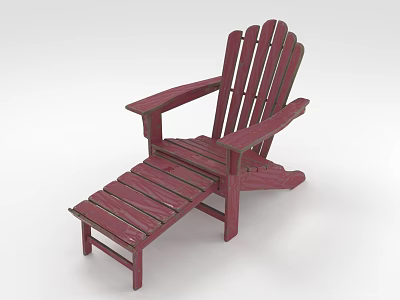 Red Wooden Adirondack Style Comfortable Outdoor Patio Chair With Ottoman 3d model