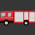 Red Fire Truck 3D Rendering With Yellow Stripes And Blue Emergency Lights Shiny Surface